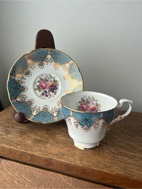PARAGON Blue and Gold Floral Teacup & Saucer